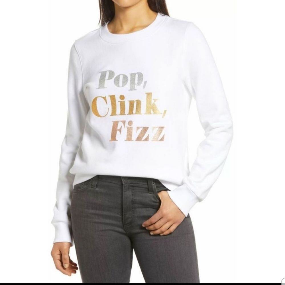 NWT Nordstrom 1901 White Pop Clink Fizz New Years Eve Sweatshirt Women's XS